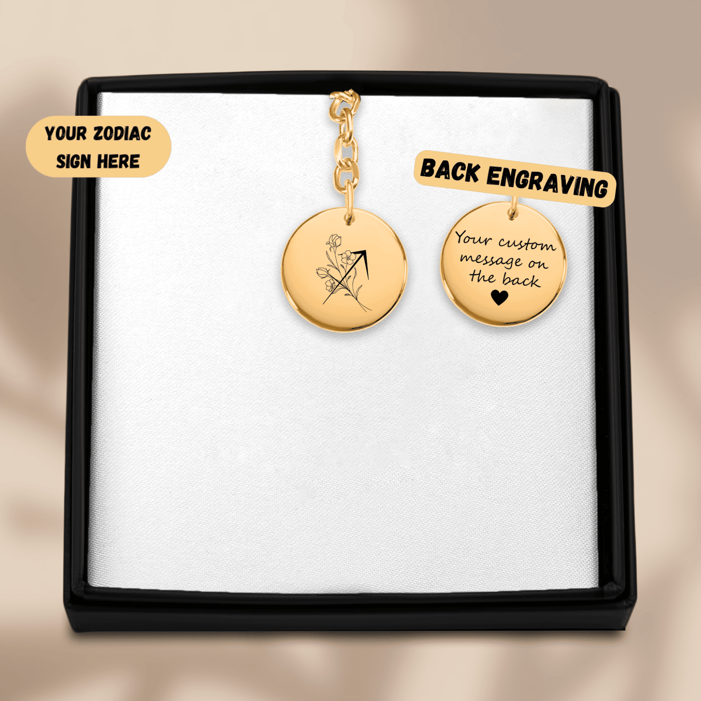 Sagittarius Floral Zodiac Sign Coin Keychain