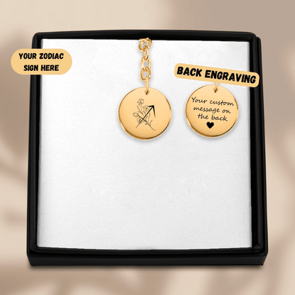 Sagittarius Floral Zodiac Sign Coin Keychain