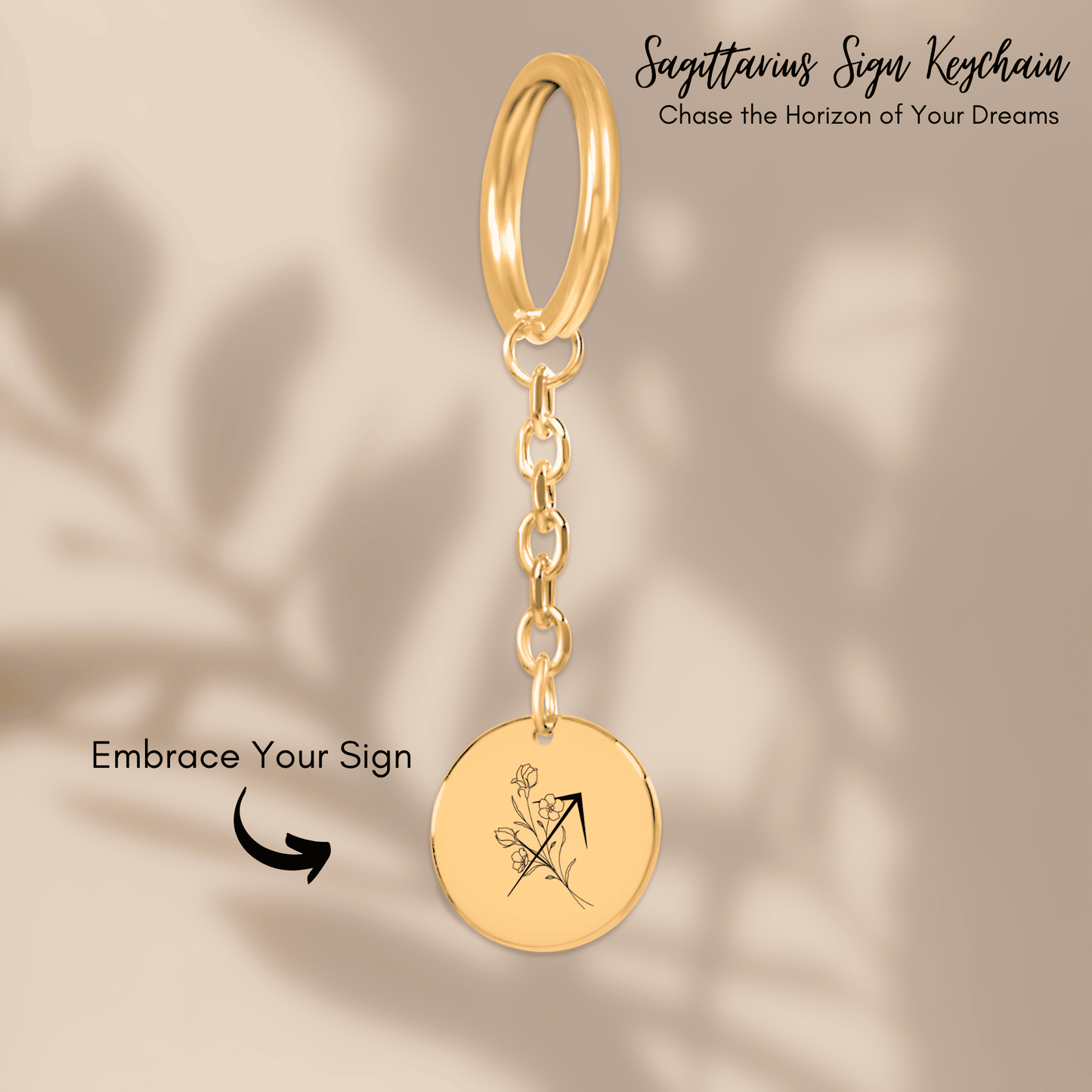 Sagittarius Floral Zodiac Sign Coin Keychain
