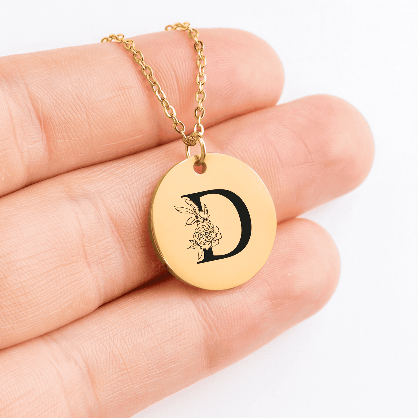 Floral Initial Necklace – D