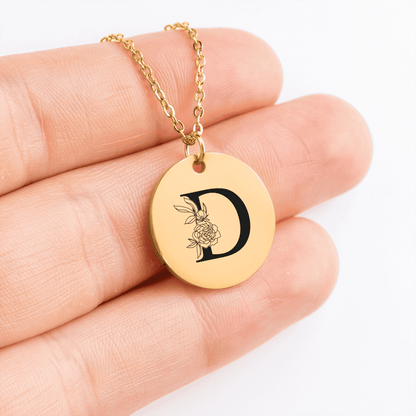 Floral Initial Necklace – D