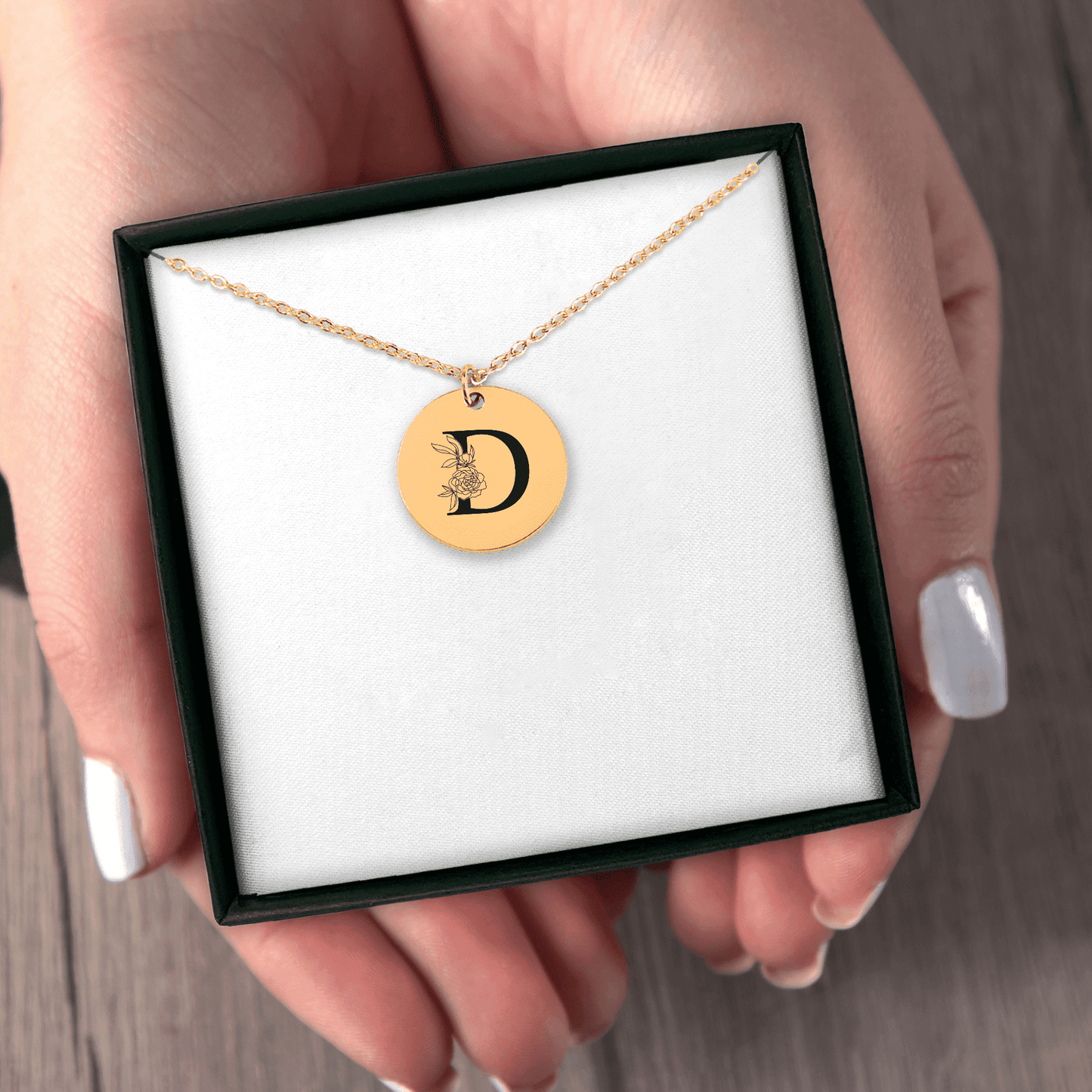 Floral Initial Necklace – D