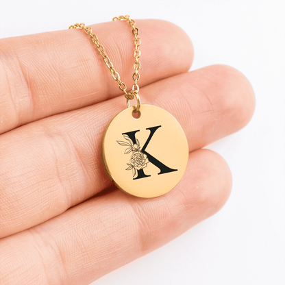 Floral Initial Necklace – K