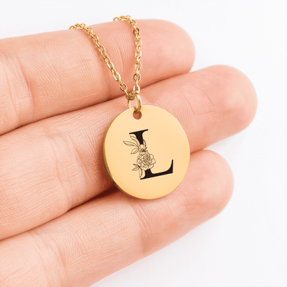 Floral Initial Necklace – L
