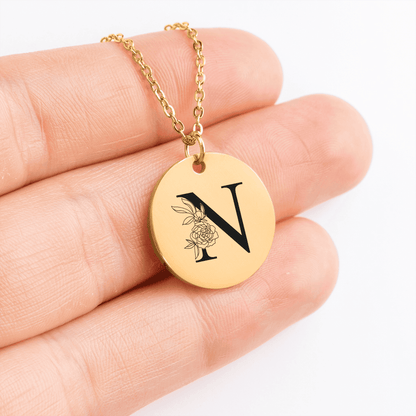 Floral Initial Necklace – N