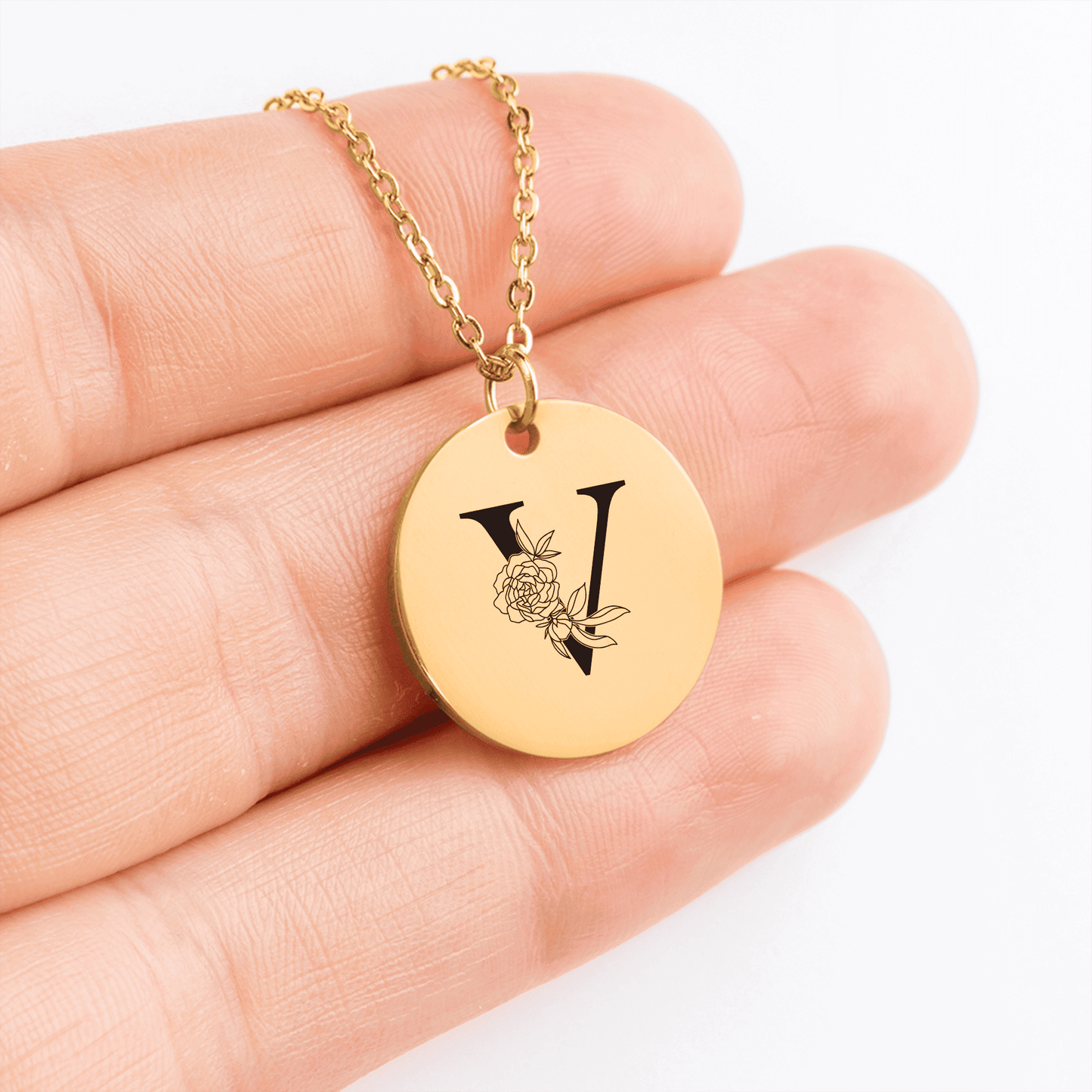 Floral Initial Necklace – V
