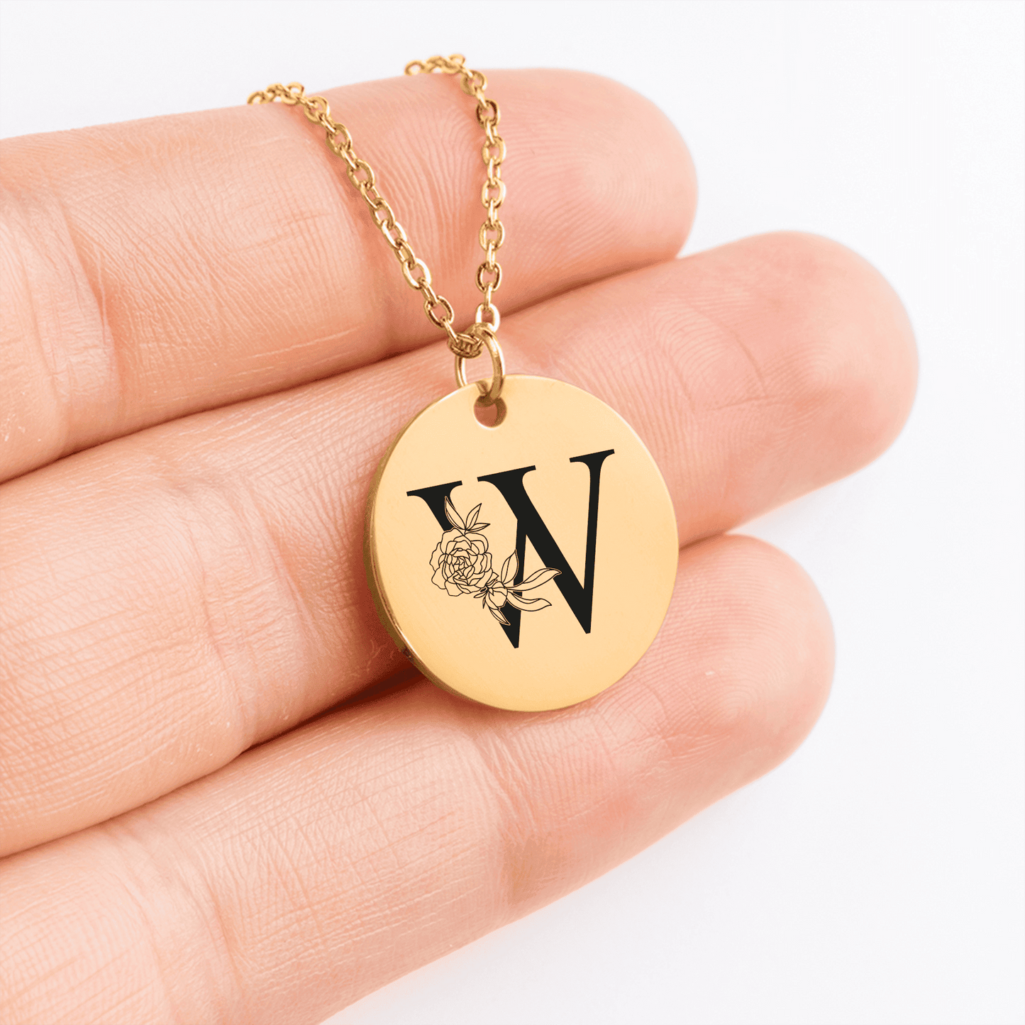Floral Initial Necklace – W