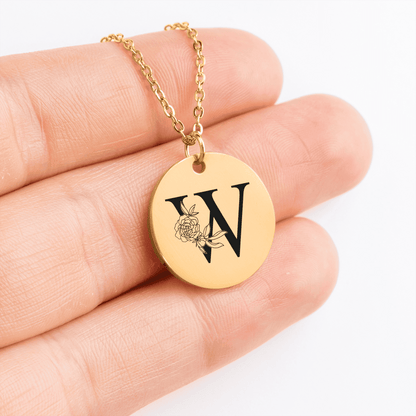Floral Initial Necklace – W