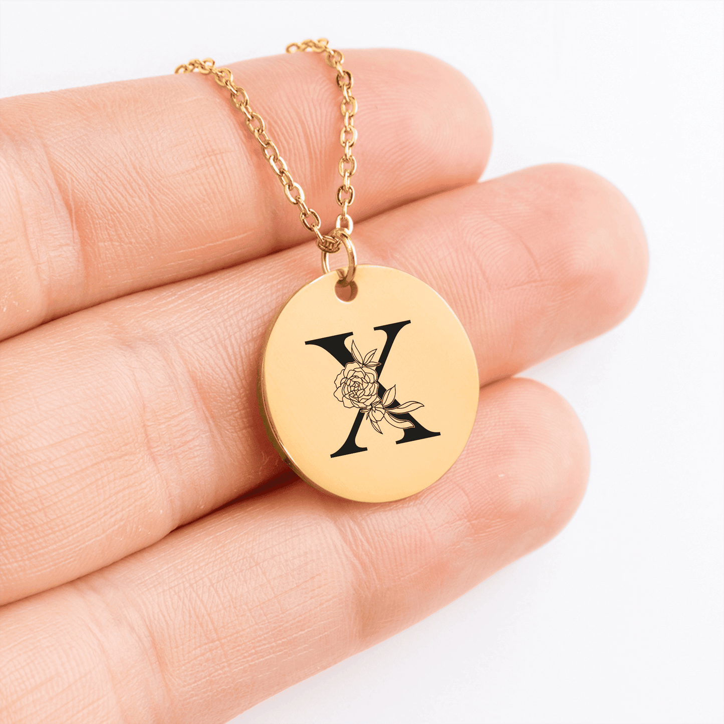 Floral Initial Necklace – X