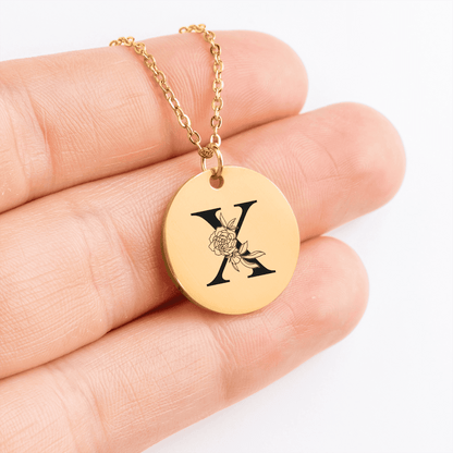 Floral Initial Necklace – X