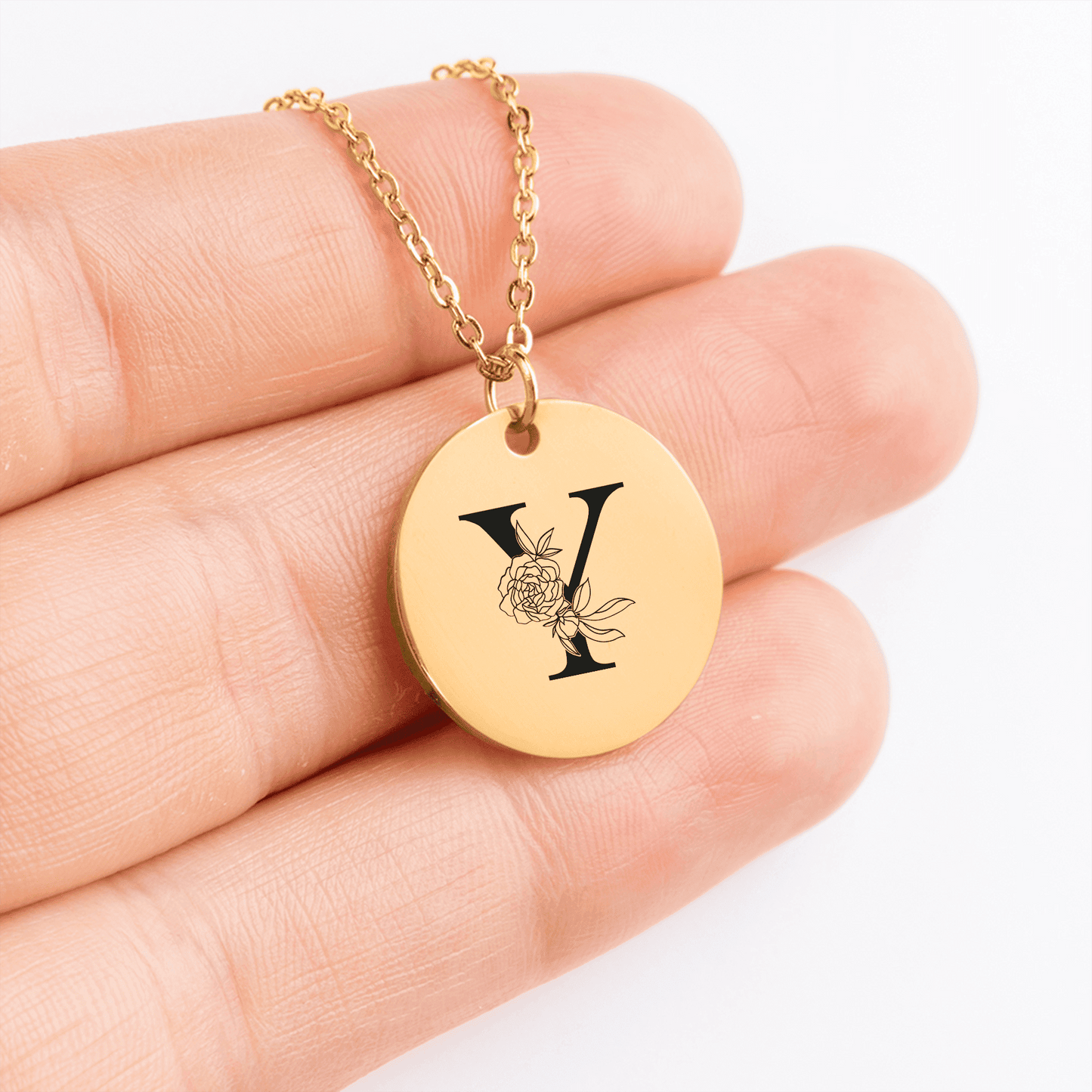 Floral Initial Necklace – Y
