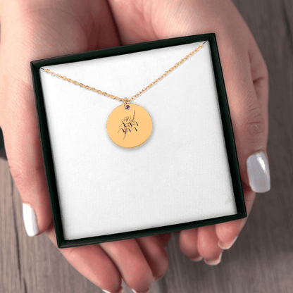 Aquarius Floral Zodiac Sign Coin Necklace