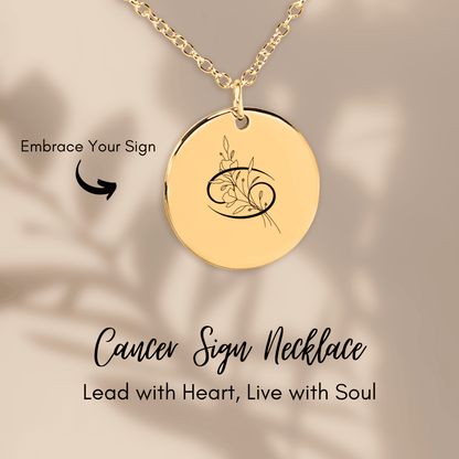Cancer Floral Zodiac Sign Coin Necklace