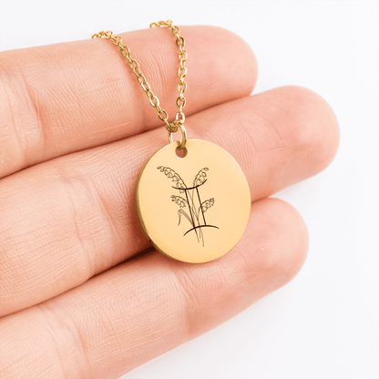 Gemini Floral Zodiac Sign Coin Necklace