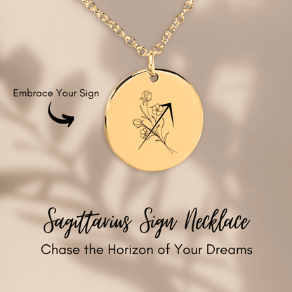 Sagittarius Floral Zodiac Sign Coin Necklace