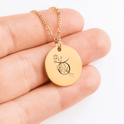 Taurus Floral Zodiac Sign Coin Necklace