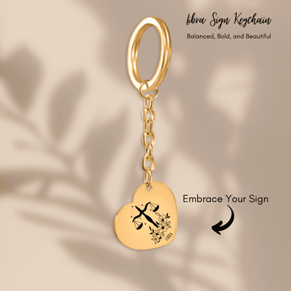 Libra Zodiac Sign Heart Keychain