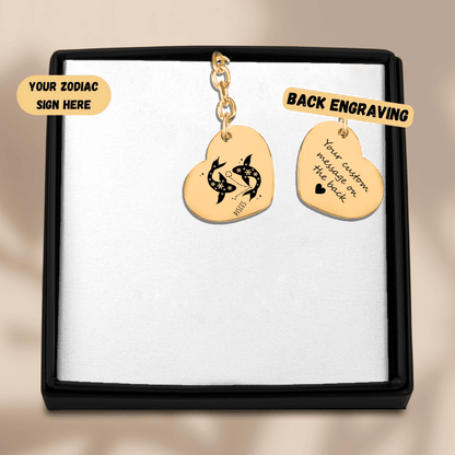 Pisces Zodiac Sign Heart Keychain