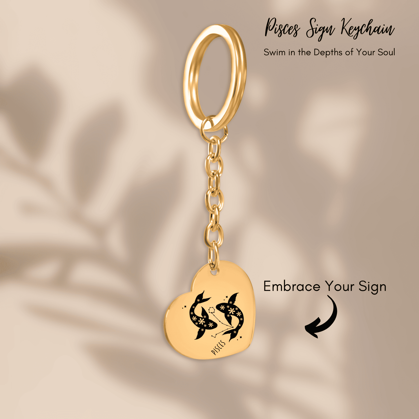 Pisces Zodiac Sign Heart Keychain