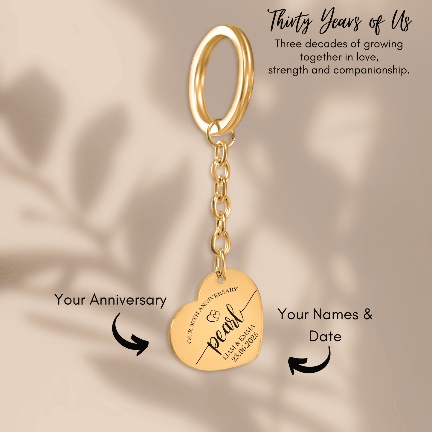 30th Pearl Anniversary Heart Keychain