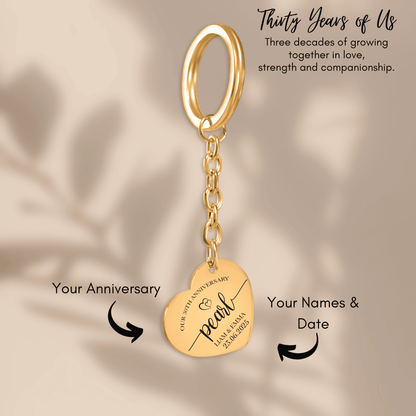 30th Pearl Anniversary Heart Keychain