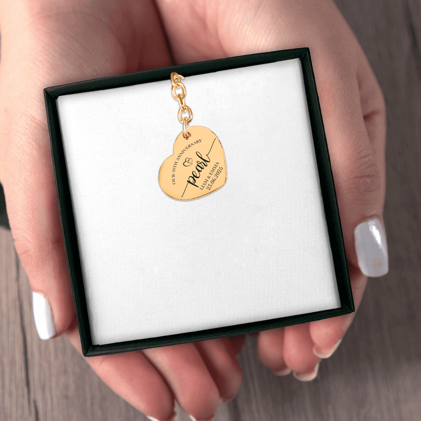 30th Pearl Anniversary Heart Keychain