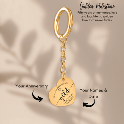 50th Gold Anniversary Heart Keychain