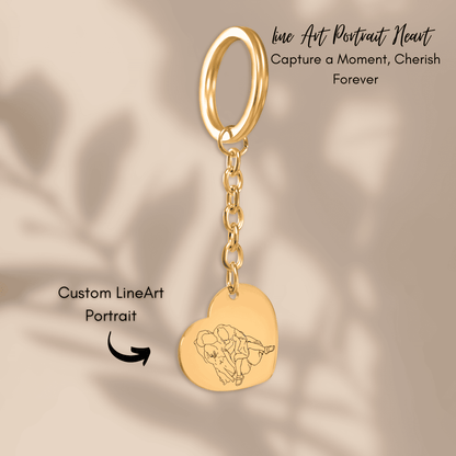 Line Art Portrait Heart Keychain