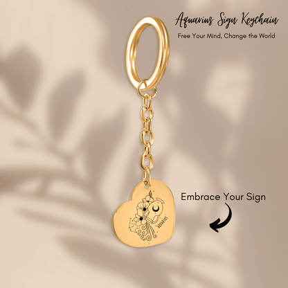 Aquarius Zodiac Sign Heart Keychain