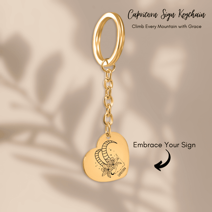 Capricorn Zodiac Sign Heart Keychain