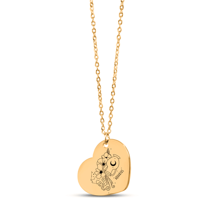Aquarius Zodiac Sign Heart Necklace