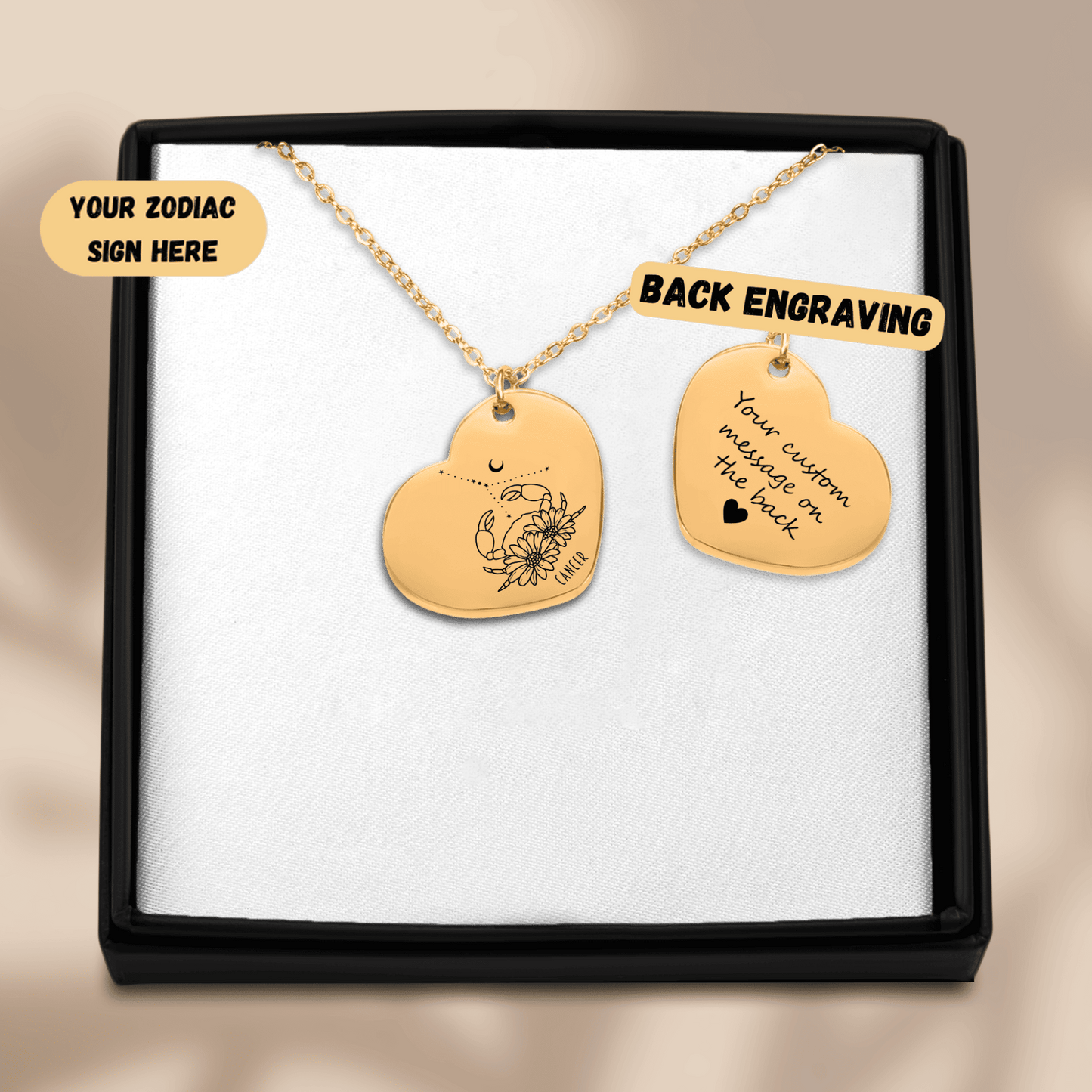 Cancer Zodiac Sign Heart Necklace