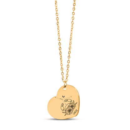 Cancer Zodiac Sign Heart Necklace