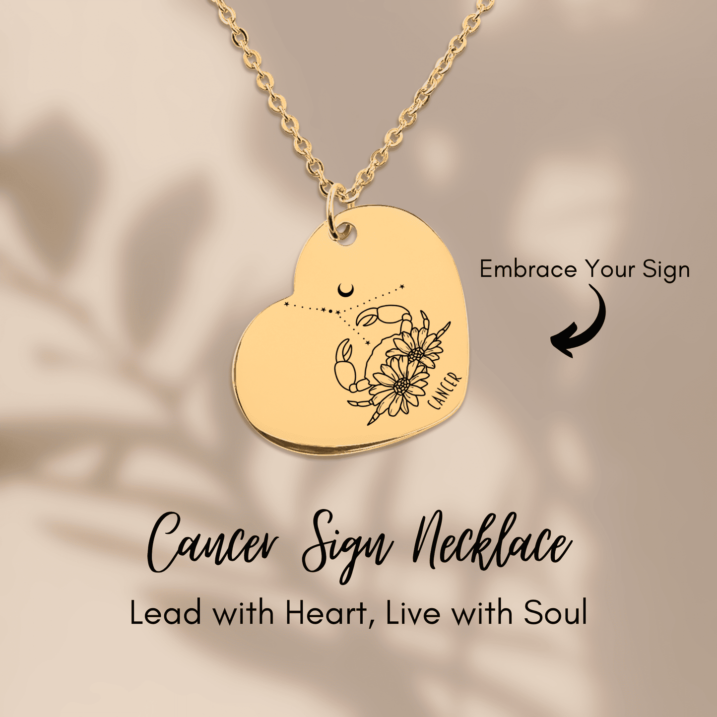 Cancer Zodiac Sign Heart Necklace