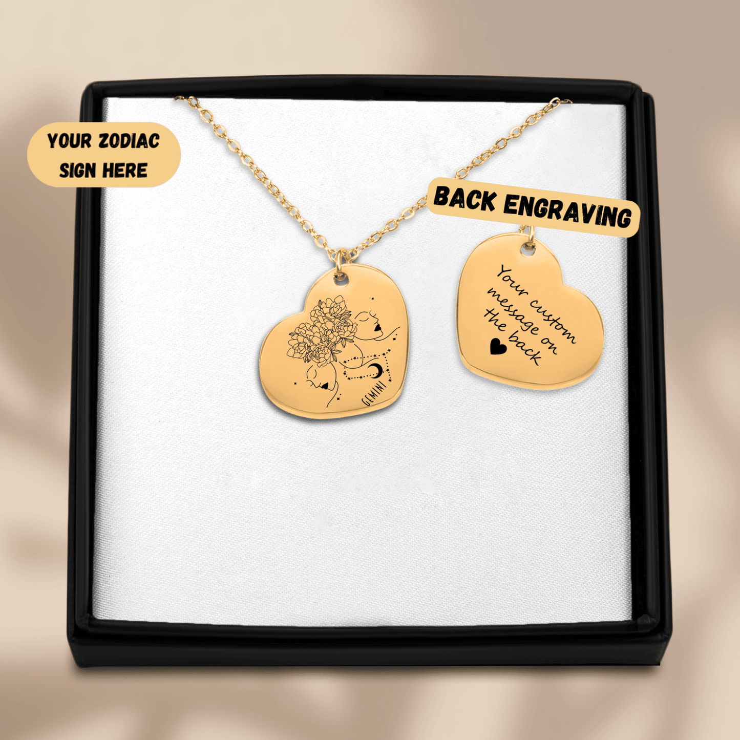 Gemini Zodiac Sign Heart Necklace