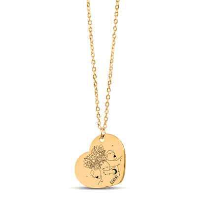Gemini Zodiac Sign Heart Necklace