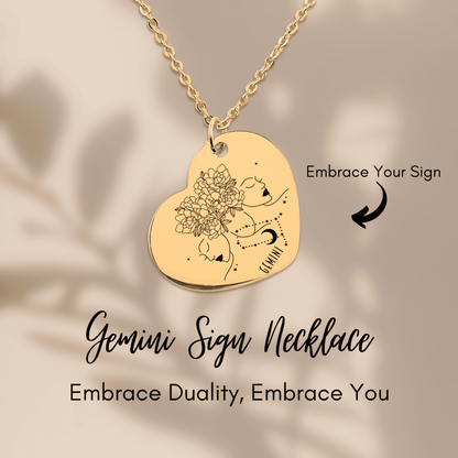 Gemini Zodiac Sign Heart Necklace