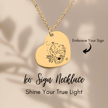 Leo Zodiac Sign Heart Necklace