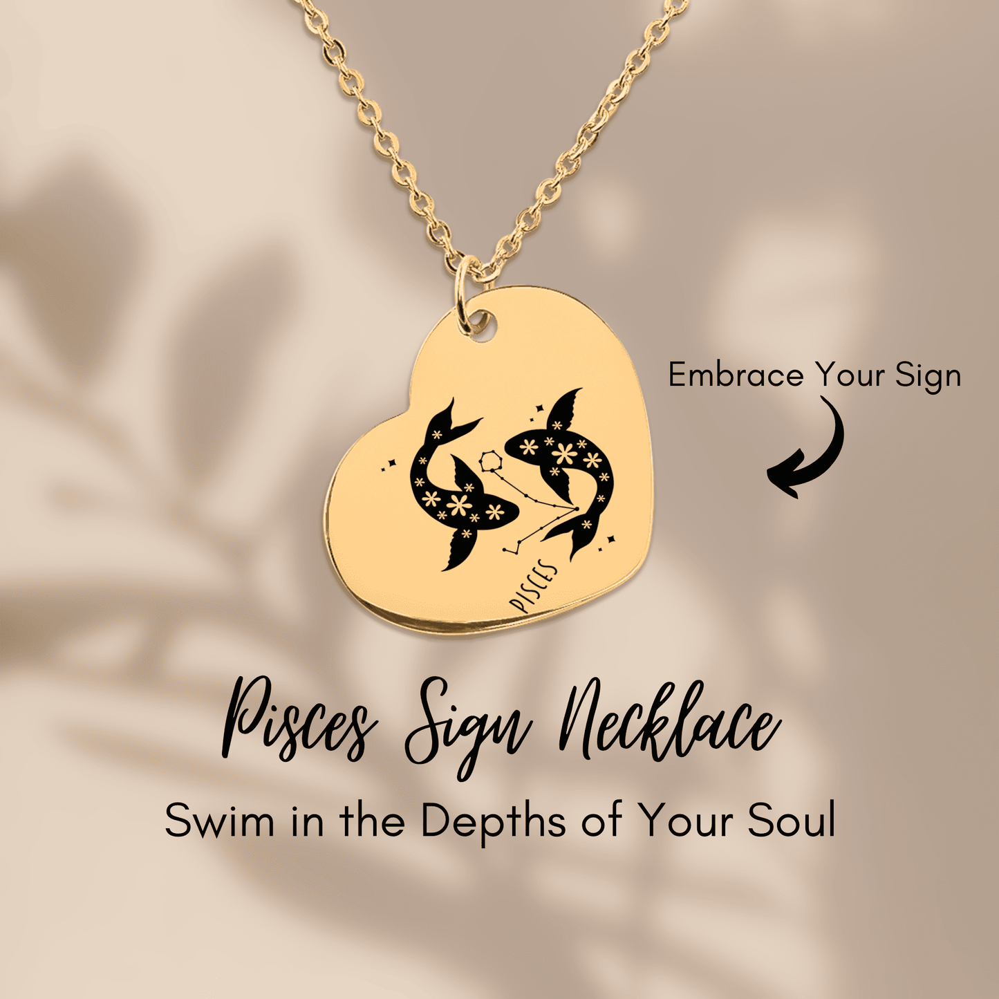 Pisces Zodiac Sign Heart Necklace