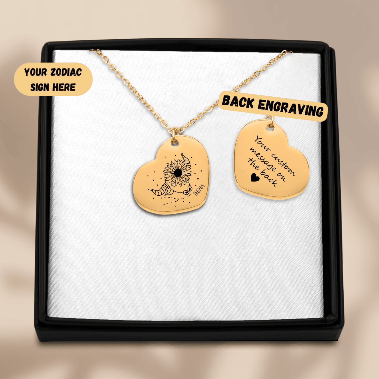 Taurus Zodiac Sign Heart Necklace