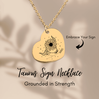 Taurus Zodiac Sign Heart Necklace