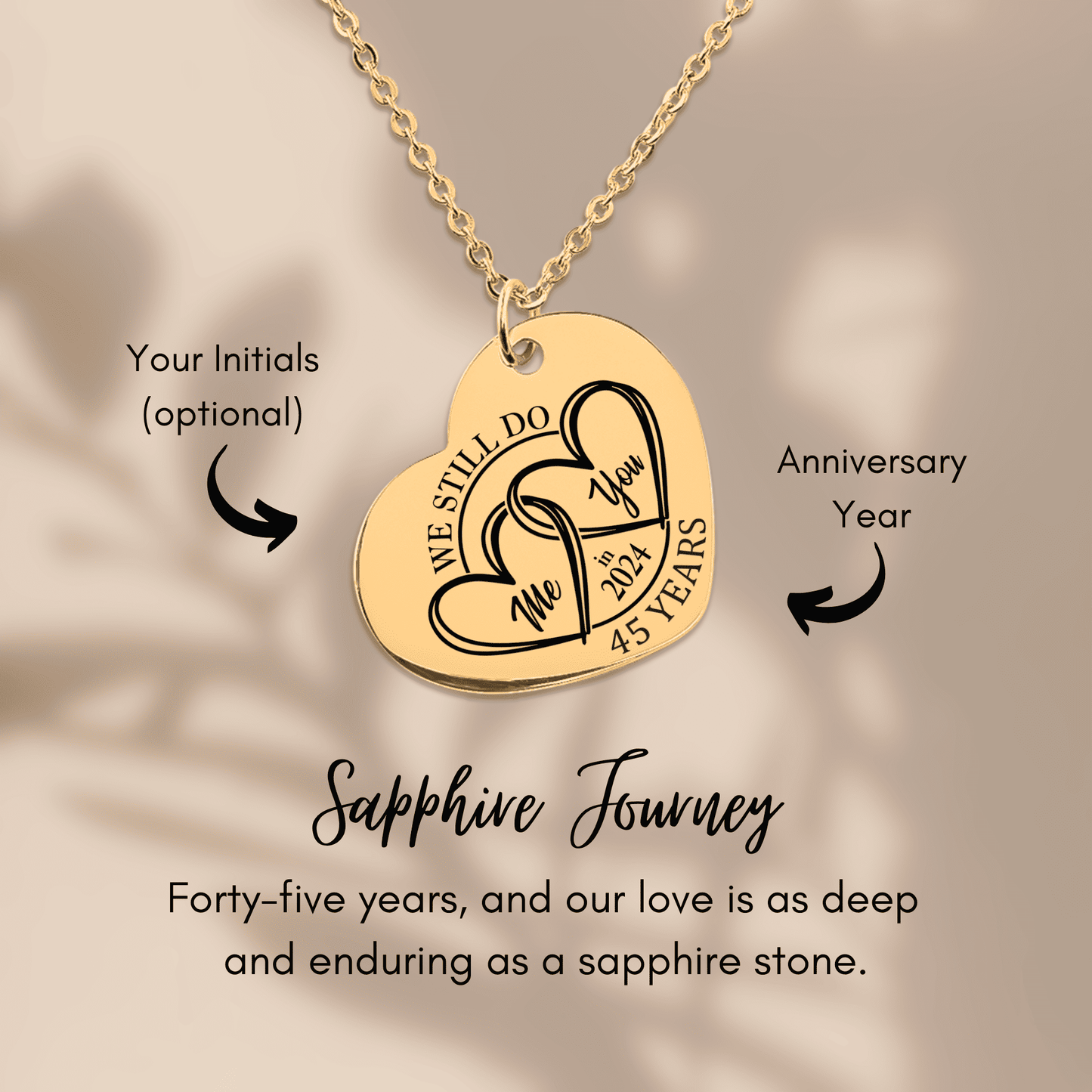 45th Years Anniversary Heart Necklace