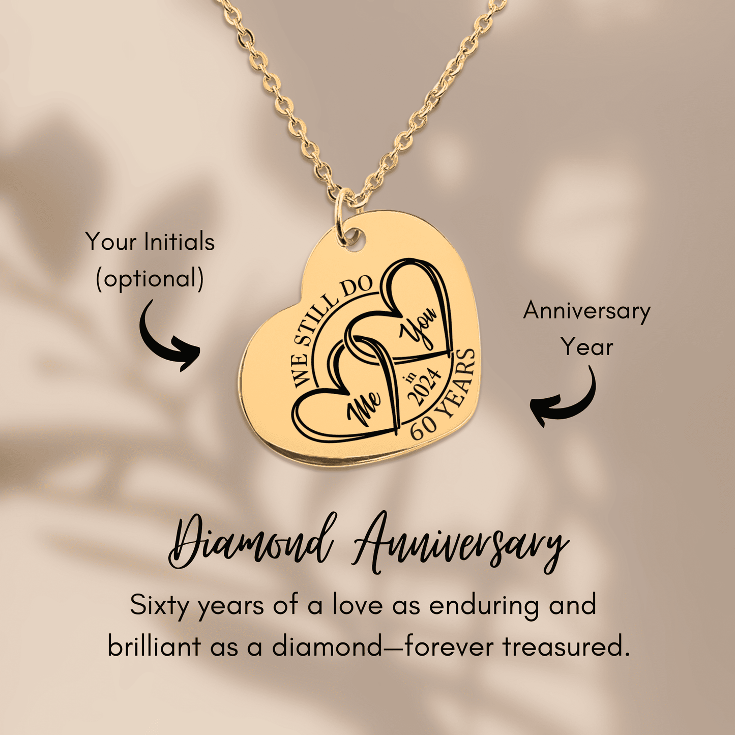 60th Years Anniversary Heart Necklace