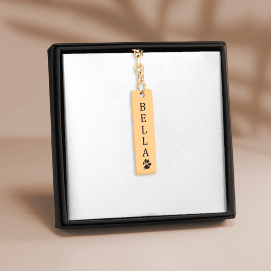 Pet's Name & Paw Print Vertical Bar Keychain