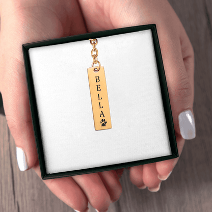 Pet's Name & Paw Print Vertical Bar Keychain